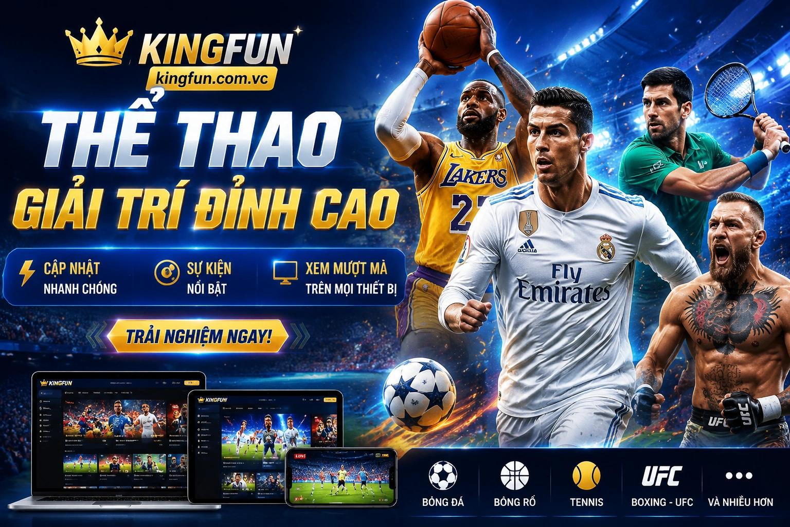 Kingfun giao diện trang chủ mobile
